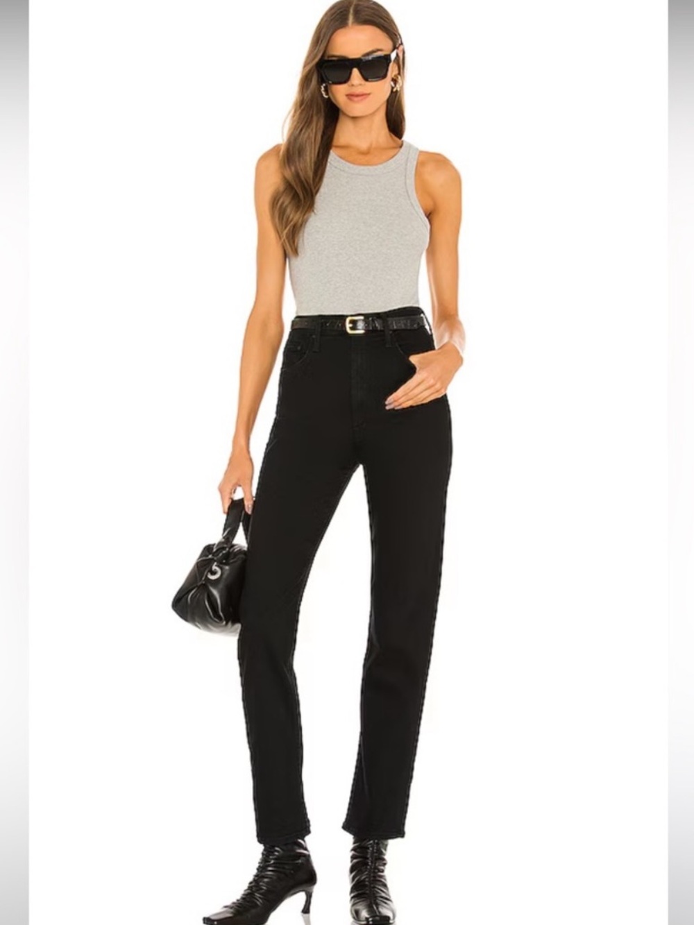 MOTHER High Waisted Rider Ankle Black Washed Denim Straight Leg Jeans Size 28